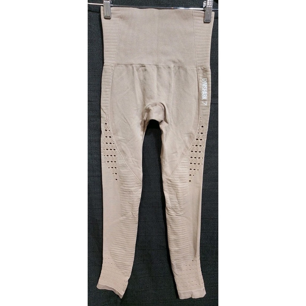 Gymshark Eyelet Energy Seamless Hi-Rise Crop Legging Pants‎ XS Women Tan EUC